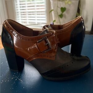 Clarks Two-Tone Brown and Black Heels